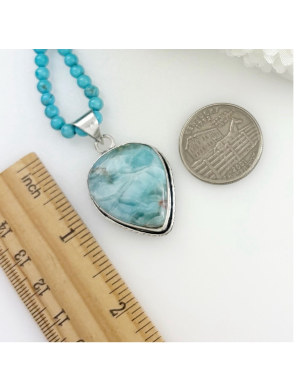 Jewelry Set Lot Blue Larimar Pendant Turquoise Chain 925 Sterling Silver Overlay - Picture 8 of 9